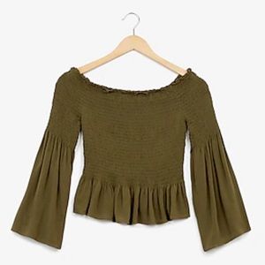 Smocked Off The Shoulder Bell Sleeved Top